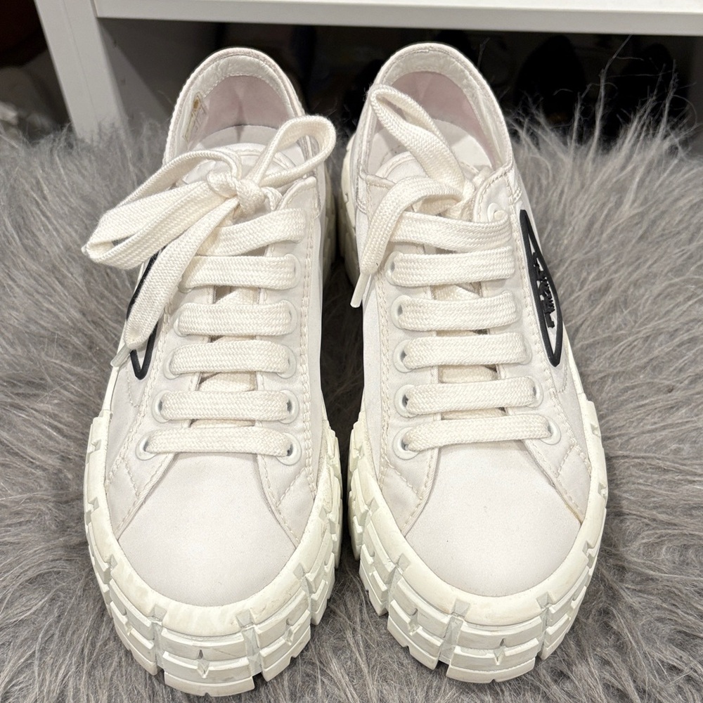 Prada white Canvas Sneakers with Black Logo